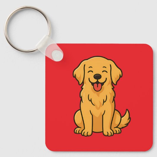 Happy Golden Retriever Dog – Cute Funny Pets キーホルダー (正面)