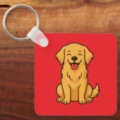 Happy Golden Retriever Dog – Cute Funny Pets キーホルダー (正面)