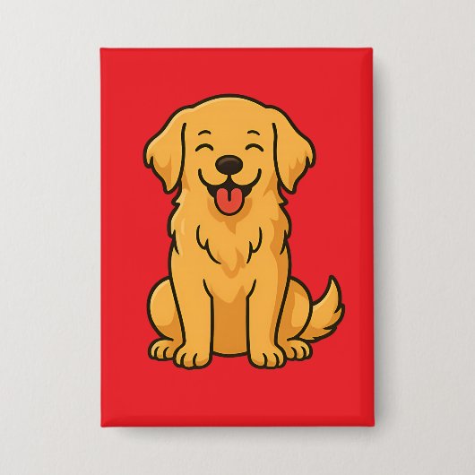 Happy Golden Retriever Dog – Cute Funny Pets 缶バッジ (正面)