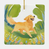 Happy Golden Retriever | Dog Watercolor セラミックオーナメント (裏面)