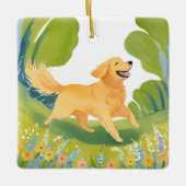 Happy Golden Retriever | Dog Watercolor セラミックオーナメント (正面)