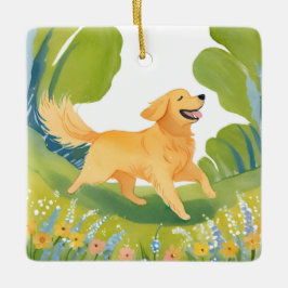 Happy Golden Retriever | Dog Watercolor セラミックオーナメント