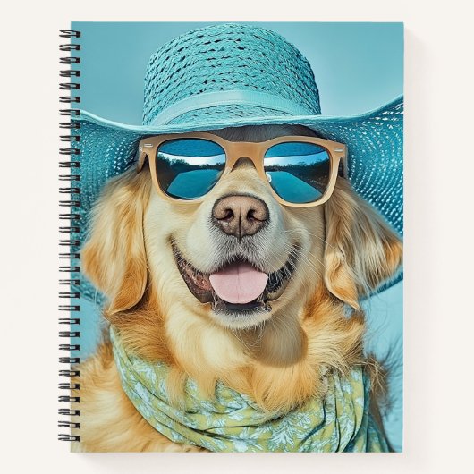 Happy Golden Retriever in Sunglasses and Hat  ノートブック (正面)