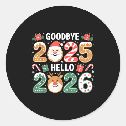 Happy Goodbye 2025 Hello 2026 Festive New Year Loo ラウンドシール (正面)