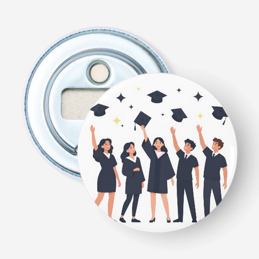 Happy Graduates Throwing Caps Celebration 栓抜き (正面)