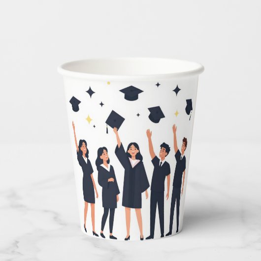 Happy Graduates Throwing Caps Celebration 紙コップ (裏面)