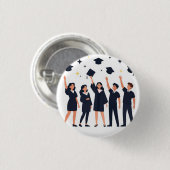 Happy Graduates Throwing Caps Celebration 缶バッジ (正面&裏面)