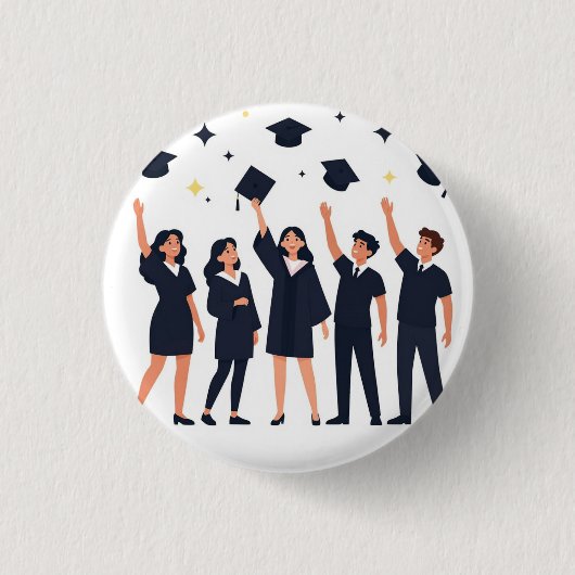 Happy Graduates Throwing Caps Celebration 缶バッジ (正面)