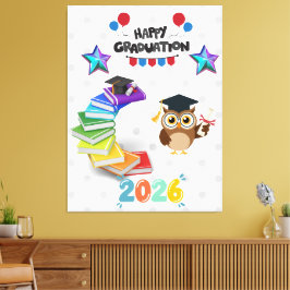 Happy Graduation 2026 - かわいいフクロウと本 キャンバスプリント