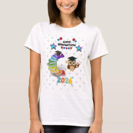 Happy Graduation 2026 - かわいいフクロウと本 Tシャツ