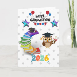 Happy Graduation 2026 - Cute Owl & Books  カード