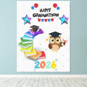 Happy Graduation 2026 - Cute Owl & Books  キャンバスプリント (インサイチュ (ウッドフロア))