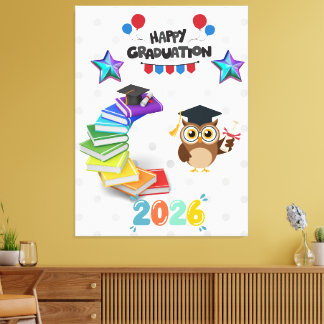 Happy Graduation 2026 - Cute Owl & Books  キャンバスプリント