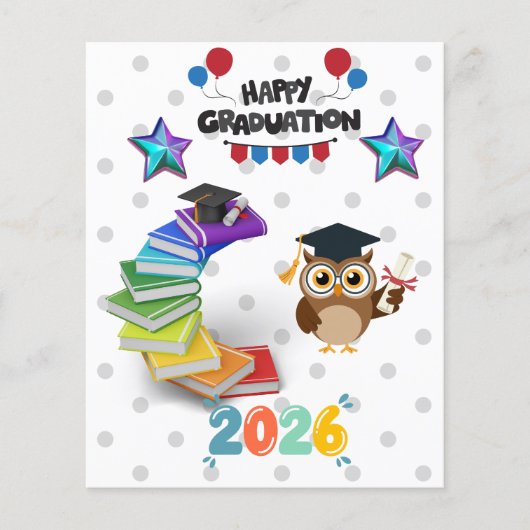 Happy Graduation 2026 - Cute Owl & Books チラシ (正面)