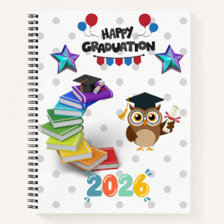 Happy Graduation 2026 - Cute Owl & Books  ノートブック