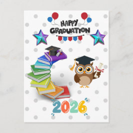 Happy Graduation 2026 - Cute Owl & Books  ポストカード