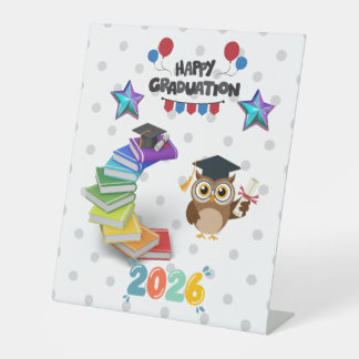 Happy Graduation 2026 - Cute Owl & Books  台座サイン