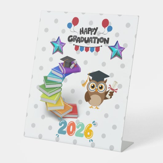 Happy Graduation 2026 - Cute Owl & Books 台座サイン (正面)