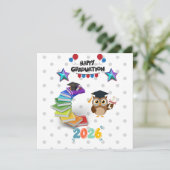 Happy Graduation 2026 - Cute Owl & Books  招待状 (スタンド正面)