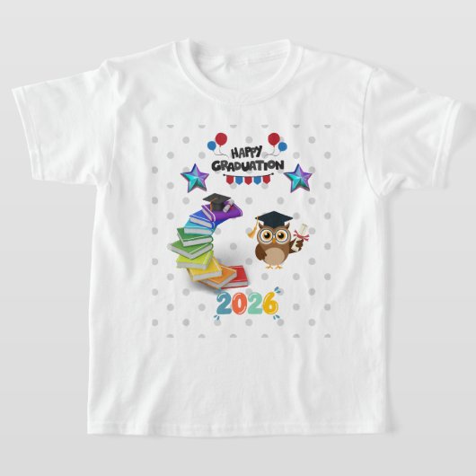 Happy Graduation 2026 - Cute Owl & Books  Tシャツ (レイダウン)
