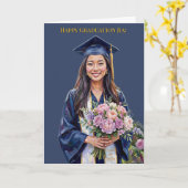  Happy Graduation Floral Asian Woman Graduation カード (黄色い花)