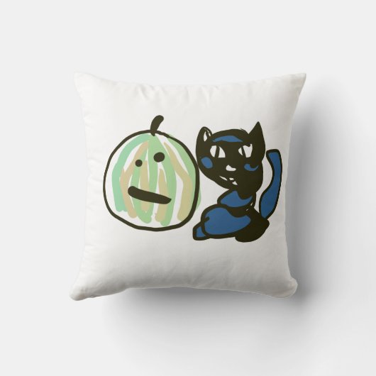 Happy Green Jack o Lantern Black Cat クッション (裏面)