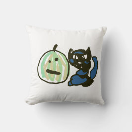 Happy Green Jack o Lantern Black Cat  クッション