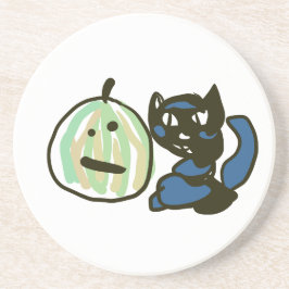 Happy Green Jack o Lantern Black Cat  コースター