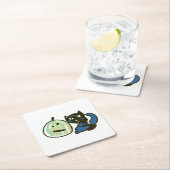 Happy Green Jack o Lantern Black Cat  スクエアペーパーコースター (インサイチュ)