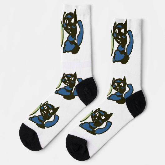 Happy Green Jack o Lantern Black Cat  ソックス (左)