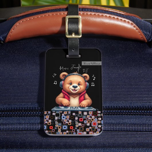 Happy Grizzly Bear, Smiling DJ, Music Jungle ラゲッジタグ (正面インサイチュ2)