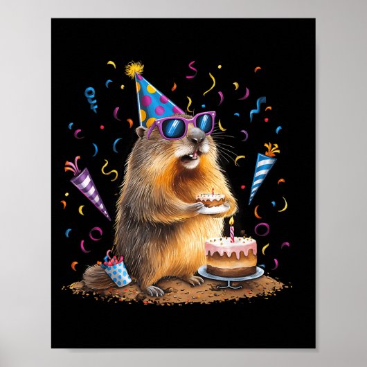 Happy Groundhog Day 12 Feb Ground Hog With Birthda ポスター (正面)