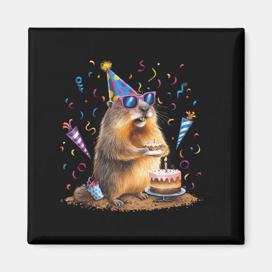 Happy Groundhog Day 12 Feb Ground Hog With Birthda マグネット (正面)