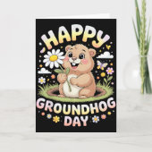 Happy Groundhog Day 2026 Cute Groundhog With Flowe カード (正面)