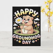 Happy Groundhog Day 2026 Cute Groundhog With Flowe カード (黄色い花)