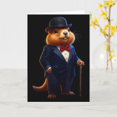 Happy Groundhog Day 2026 Groundhog Gentleman Hat _ カード (黄色い花)