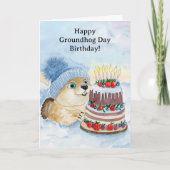Happy Groundhog Day Birthday Groundhog with Cake カード (正面)