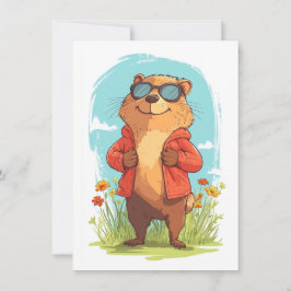 Happy Groundhog Day Cute Colorful Woodchuck  シーズンカード