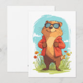 Happy Groundhog Day Cute Colorful Woodchuck  シーズンカード (正面/裏面)