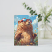 Happy Groundhog Day Cute Colorful Woodchuck  シーズンカード (スタンド正面)