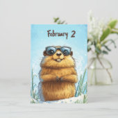 Happy Groundhog Day Cute Colorful Woodchuck シーズンカード (スタンド正面)