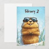 Happy Groundhog Day Cute Colorful Woodchuck シーズンカード (正面/裏面)