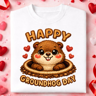 Happy Groundhog Day Cute Embroidery Groundhog Desi ベビーTシャツ