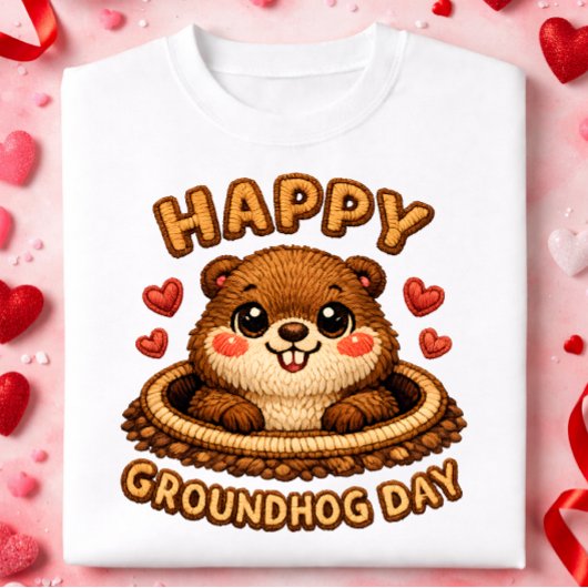 Happy Groundhog Day Cute Embroidery Groundhog Desi ベビーTシャツ