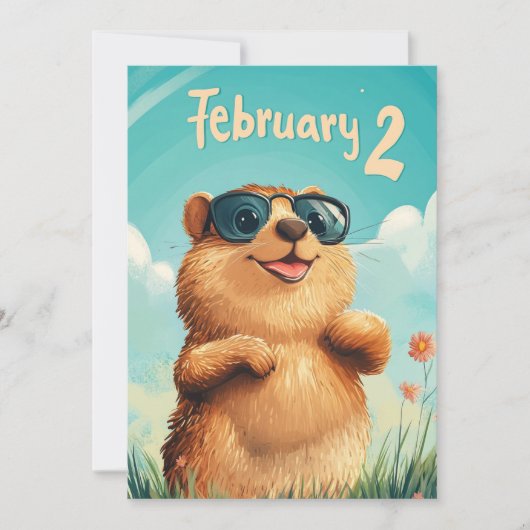 Happy Groundhog Day Cute Watercolor Woodchuck  シーズンカード (正面)