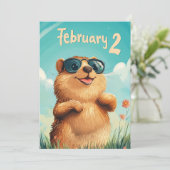 Happy Groundhog Day Cute Watercolor Woodchuck  シーズンカード (スタンド正面)