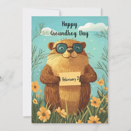 Happy Groundhog Day Cute Watercolor Woodchuck  シーズンカード (正面)