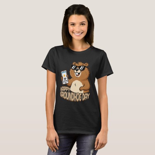 Happy Groundhog Day Cute Woodchuck Funny Groundhog Tシャツ (正面フル)