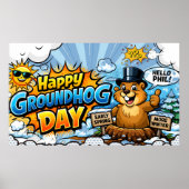 Happy Groundhog Day Funny Backdrop ポスター (正面)