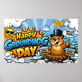 Happy Groundhog Day  Funny Backdrop ポスター